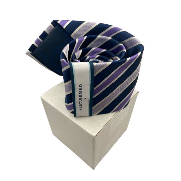 New Saddlebred Black Purple Silver Stripped Silk Repp Tie 60" Long x 3 1/4 Wide - Picture 5 of 8